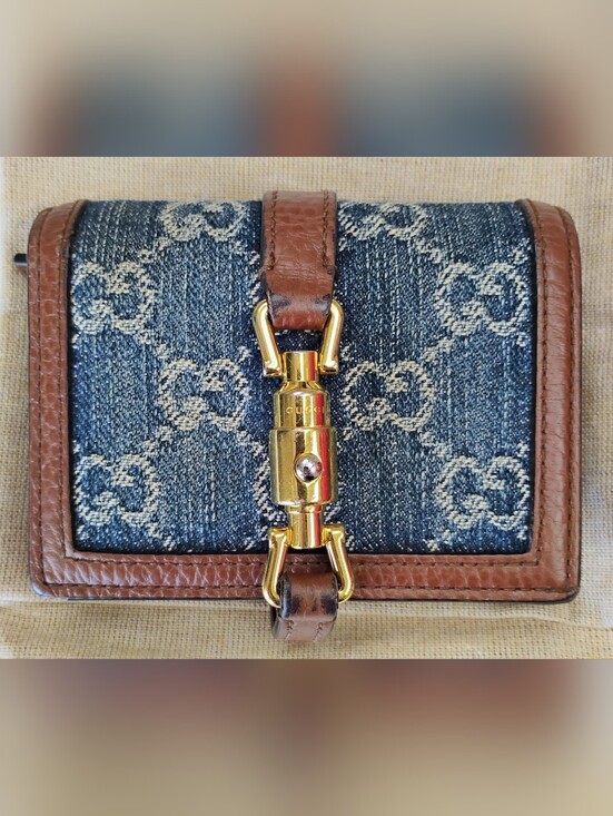 Gucci Handbags - EUC Gucci Denim Monogram Wallet with Brown Leather Trim GHW